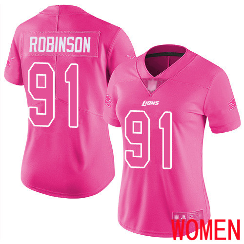 Detroit Lions Limited Pink Women Ahawn Robinson Jersey NFL Football 91 Rush Fashion